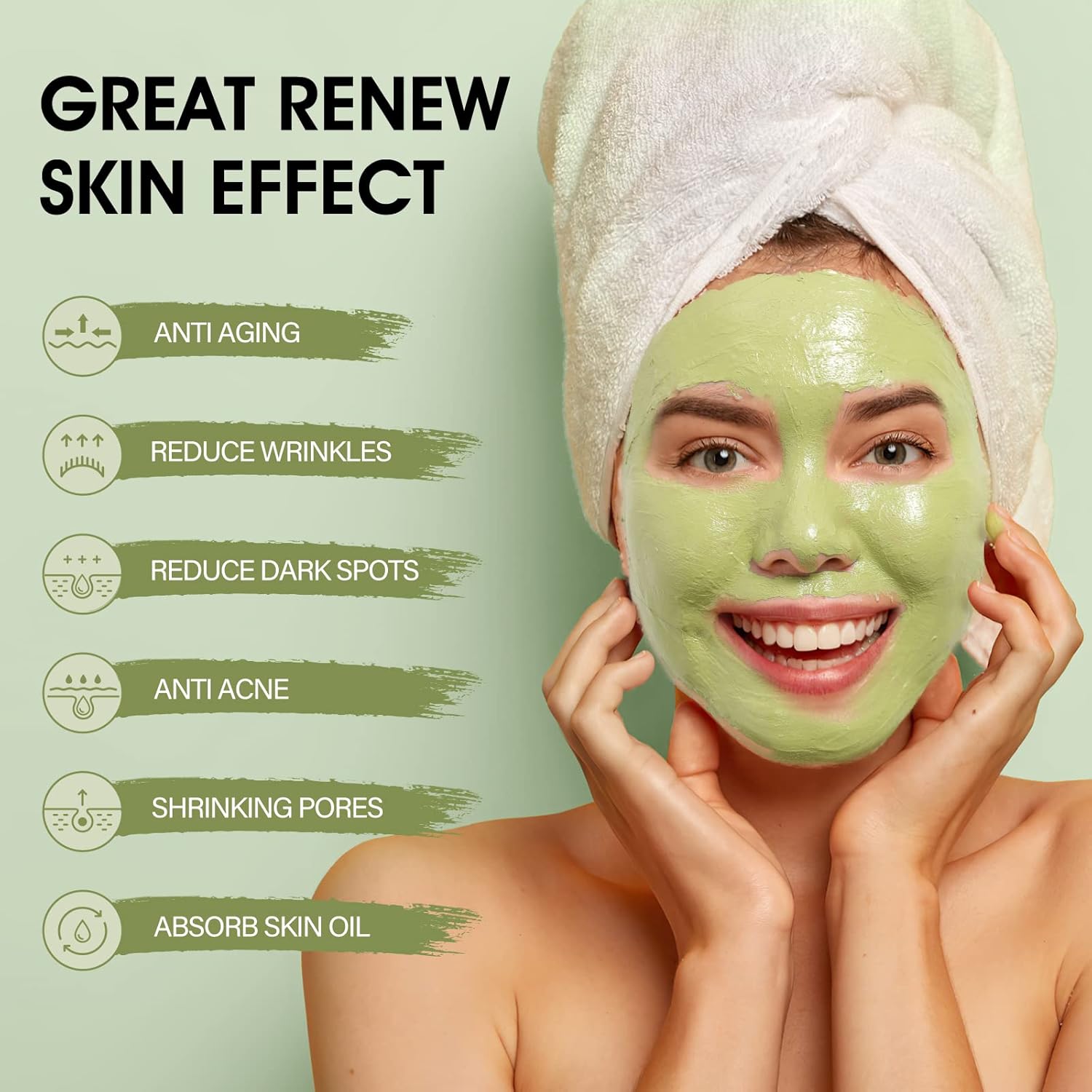 SHVYOG Green Tea Face Mask, Antioxidant Green Tea Clay Mask with Volcanic Mud, Deep Cleansing & Moisturizing & Hydrating Clay Facial Mask for Pores, Blackheads, Wrinkles, Dirts - Image 3