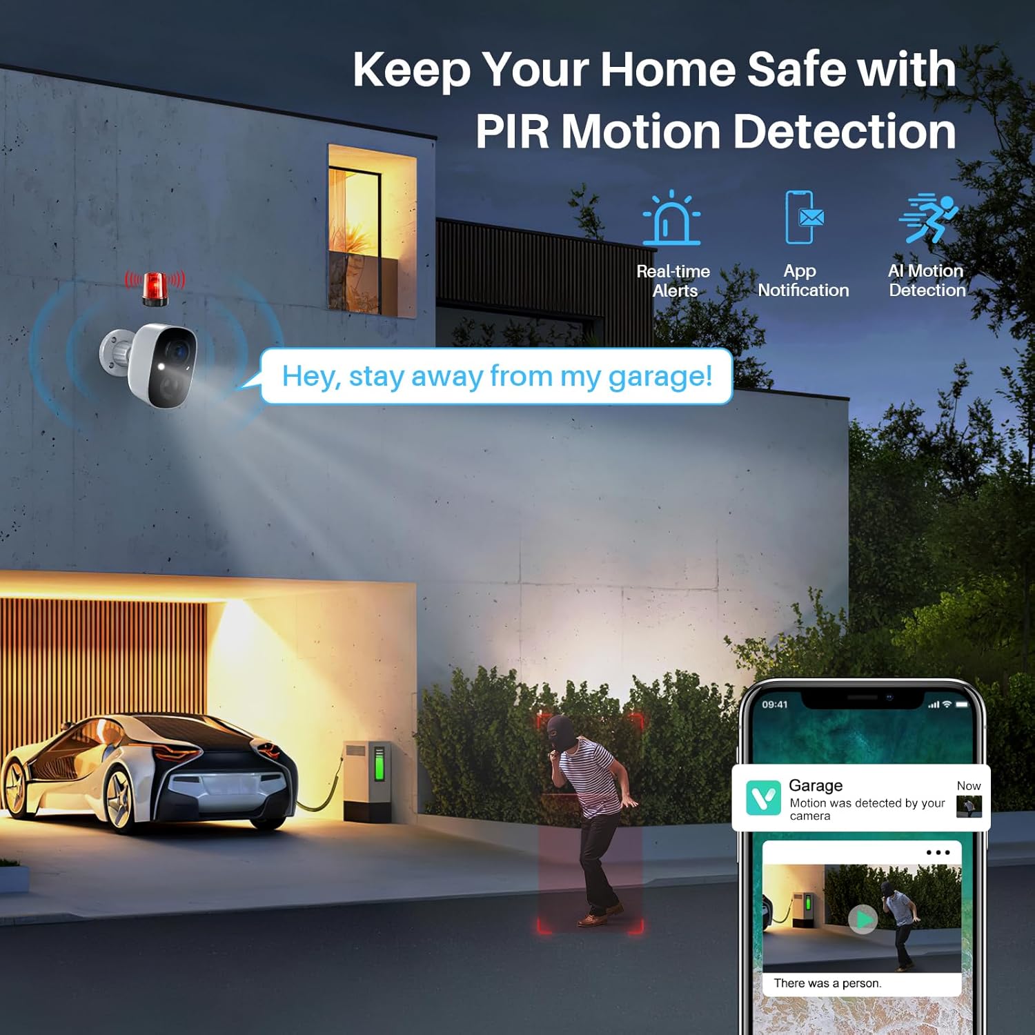 Security Cameras Wireless Outdoor Indoor, 2K Battery Powered WiFi Camera for Home Security, AI Motion Detection, Color Night Vision, IP66 Weatherproof, 2-Way Talk, Siren Alarm, SD/Cloud Storage - Image 3