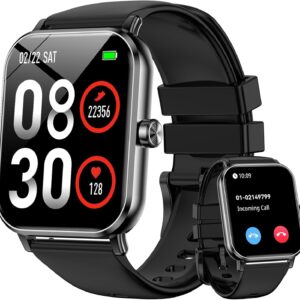 Smart Watch for Men Women, 1.85″ HD Fitness Tracker with Bluetooth Calls, 24/7 Heart Rate/Sleep Monitor, 130+ Sport Modes, 5 ATM Waterproof, Pedometer, Calories, Smartwatch for Android iOS (Black)