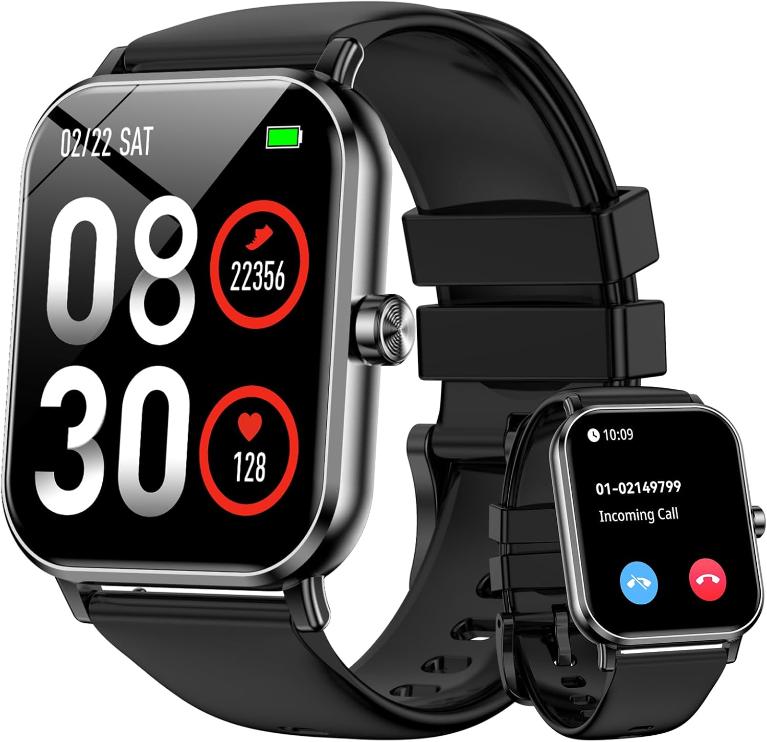 Smart Watch for Men Women, 1.85" HD Fitness Tracker with Bluetooth Calls, 24/7 Heart Rate/Sleep Monitor, 130+ Sport Modes, 5 ATM Waterproof, Pedometer, Calories, Smartwatch for Android iOS (Black)