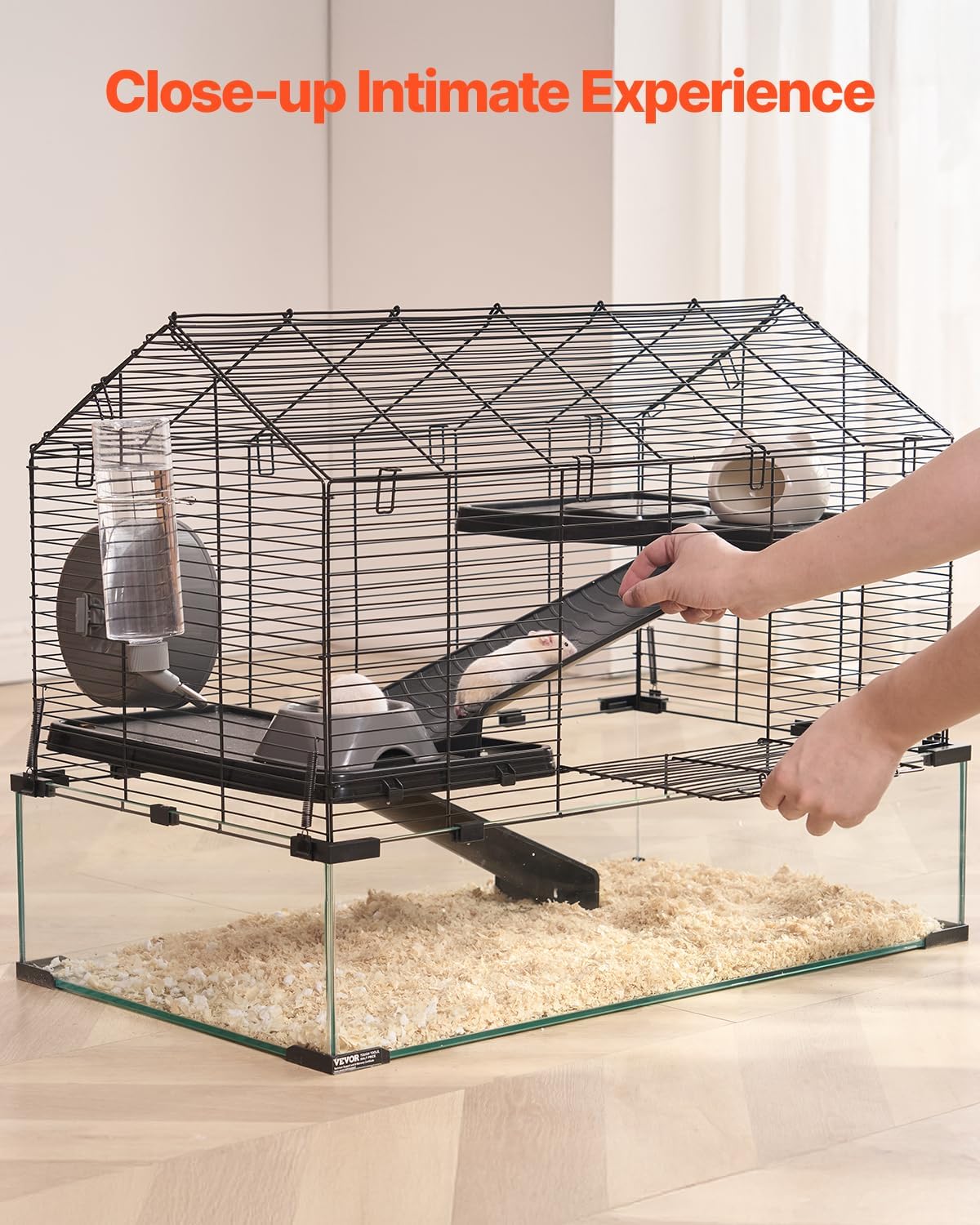 VEVOR Hamster Cage, 360° Viewing Transparent Hamster Habitats, Small Animal Cage, 29.5 x 17.3 x 24 in, Ventilated Pet Mouse Cages with Water Bottle, Portable Hamster House for Rats, Guinea Pigs - Image 6
