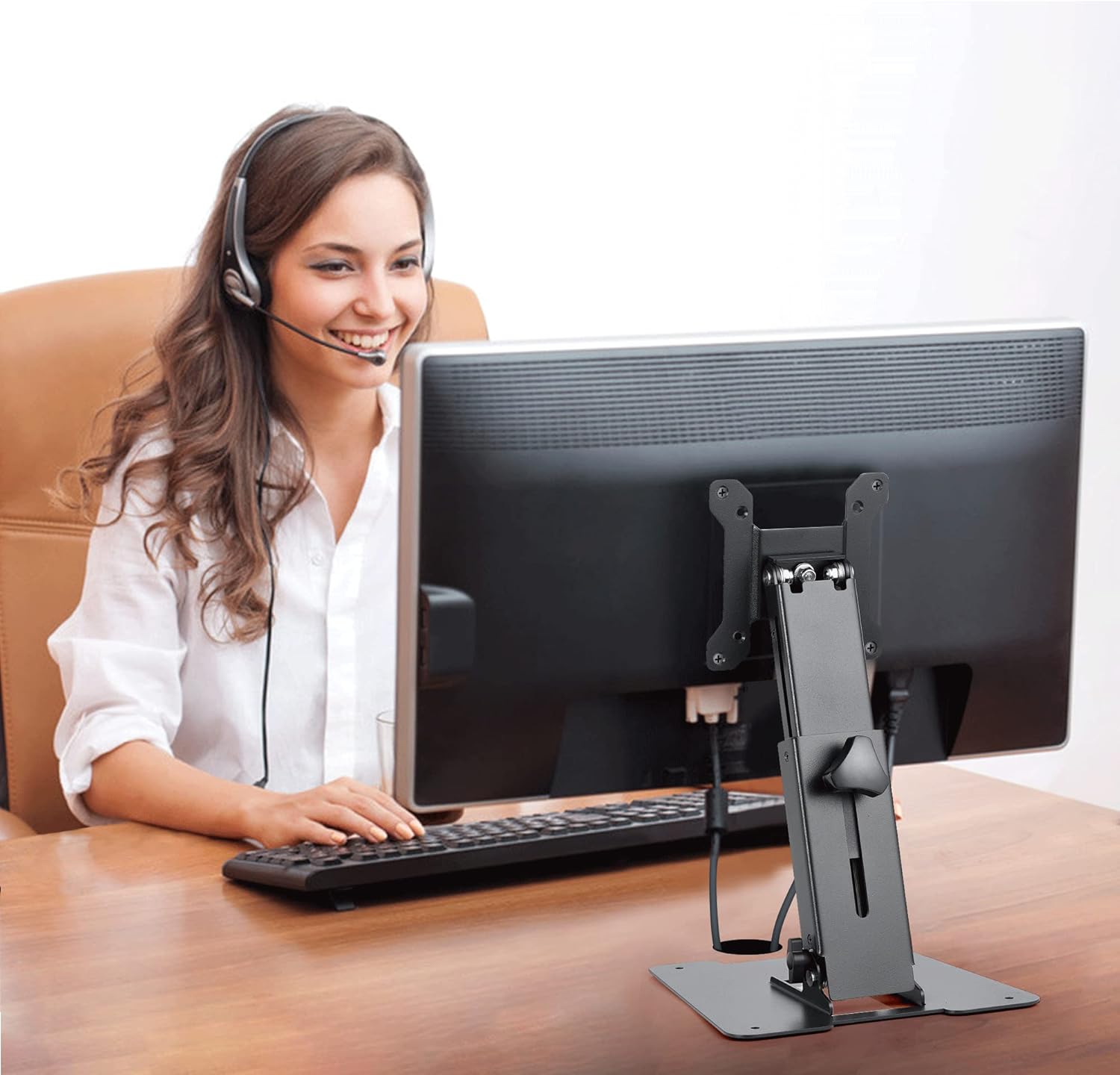 WEARSON Folding Monitor Stand - Height Adjustable Vesa Monitor Stand, Tilt, Rotation Free Standing Low Profile Desk Mount for Single Monitor up to 28 inch Screens Upgrade WS-03T - Image 7