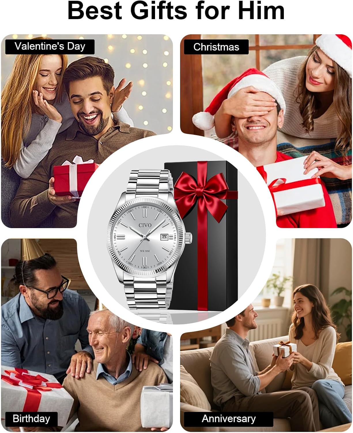 CIVO Analog Mens Watches Silver: Wrist Watches with Date Easy to Read - Dress Stainless Steel Watch for Men Gifts for Husband Father at Birthday Anniversary - Image 8