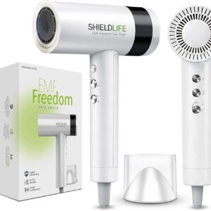 Fast Drying Ionic Hair Dryer, 99% EMF Blocking, 110,000 RPM High-Speed Motor, 1500W Powerful Airflow, Lightweight & Quiet, Magnetic Nozzle, 3 Heat & 3 Speed Settings – Shield Life