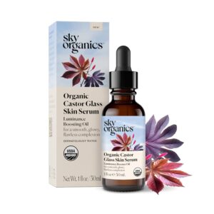 Sky Organics – Organic Castor Glass Skin Serum (1 fl oz/30 mL) Dermatologist Tested Natural Face Serum – Organic Castor Oil for Face, Neck, Chest – Jojoba Oil – Vegan, Cruelty Free, Beauty, Skin Care