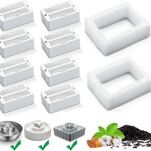 Cat Water Fountain Replacement Filter, 8 Pack Cat Fountain Carbon Filters and 2 Pack Foam Filters for Ceramic Pet Drinking Fountain and Stainless Steel Pet Water Fountain (8+2 Pack)