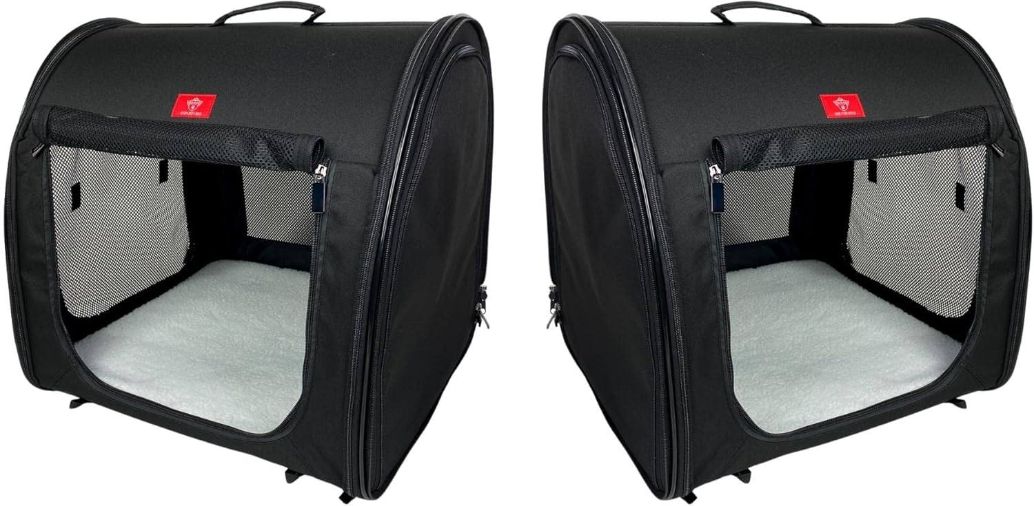 One for Pets Portable 2-in-1 Double Pet Kennel/Shelter, Fabric, Black 20"x20"x39" - Car Seat-Belt Fixture Included - Image 2