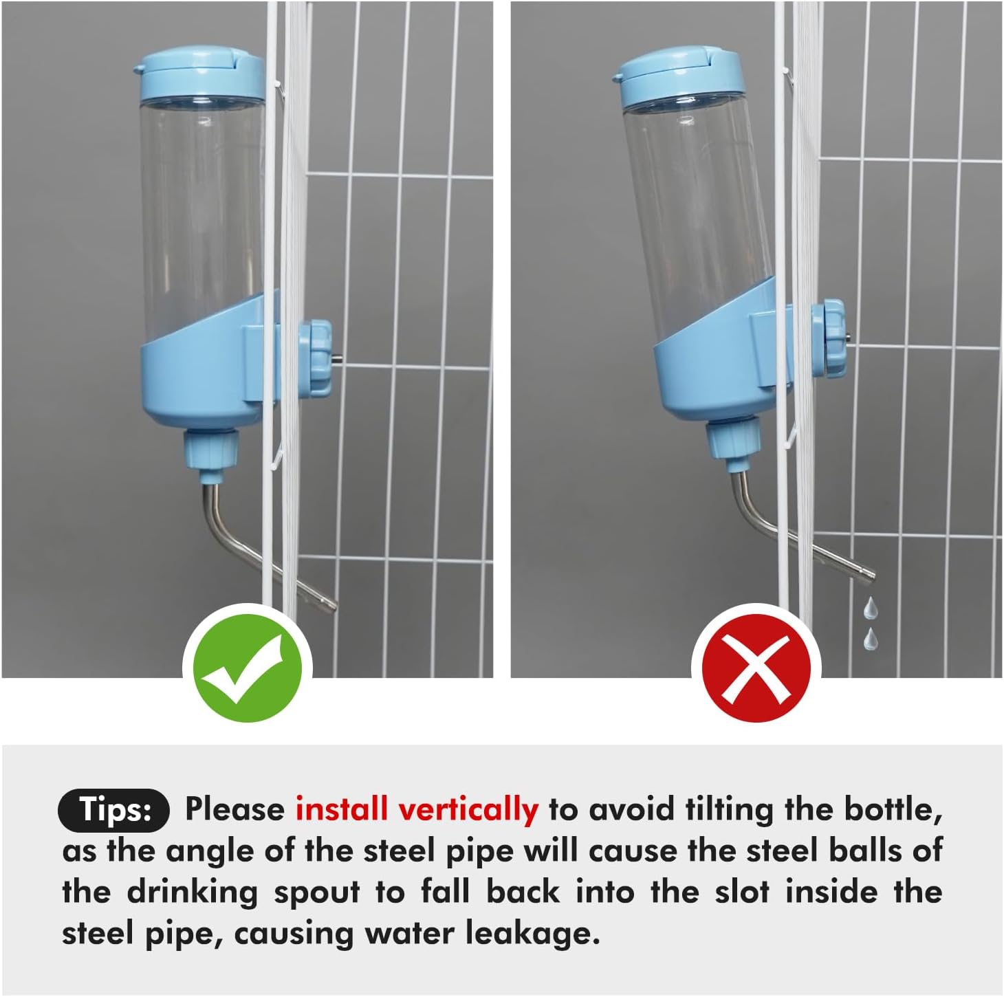 Vannon Top Fill Small Animal Water Dispenser for Cage, 23oz Auto Feeding Crate Water Bottle for Rabbit, Chinchilla, Ferret, Guinea Pig, Squirrel, Hedgehog, Pet Nozzle Diameter: 10mm, BPA Free, Blue - Image 2