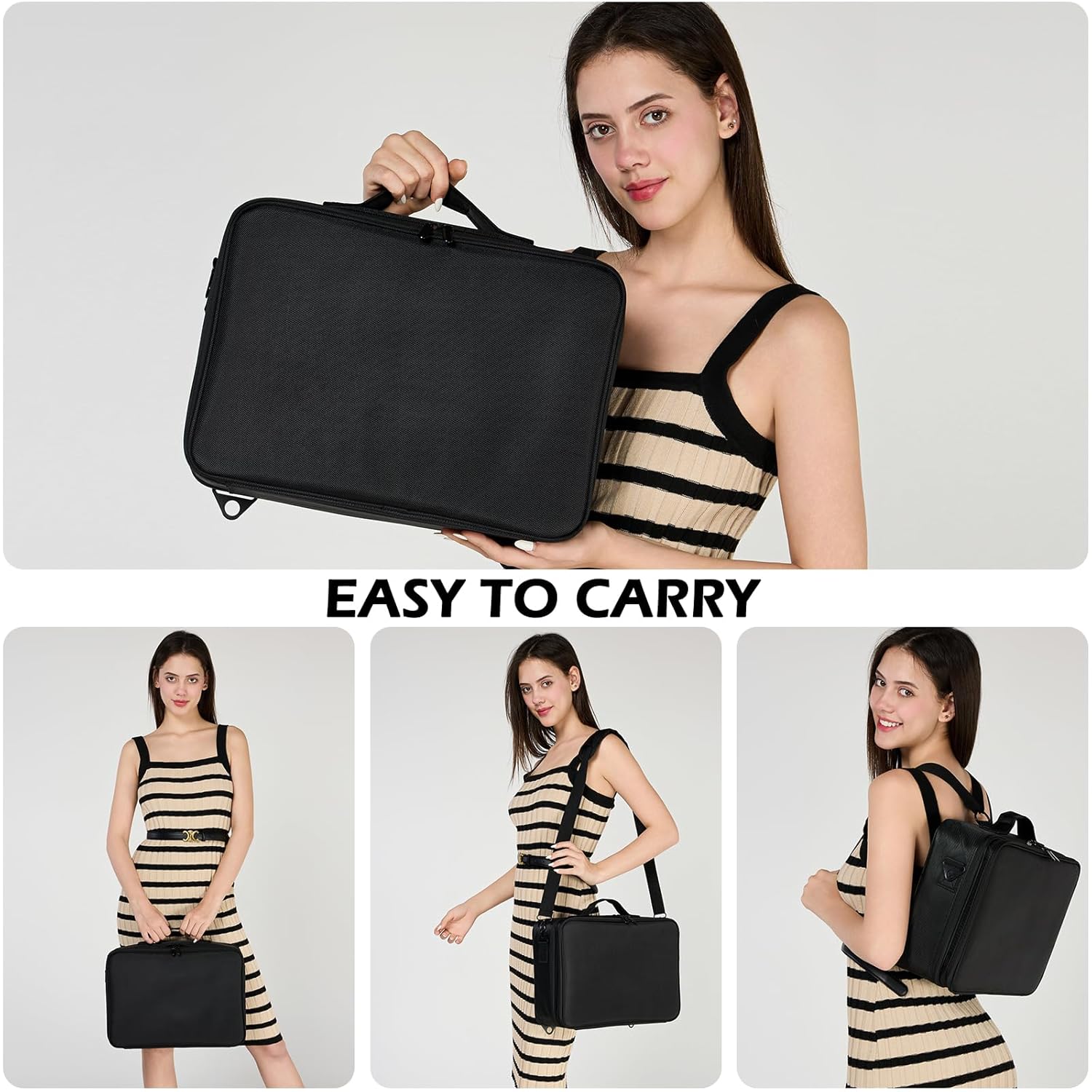 gzcz Large Capacity Travel Makeup Train Case,Professional Cosmetic Bags for Women,Portable Makeup Brush Bag Organizer Storage with Adjustable Dividers and Shoulder Strap - Image 6