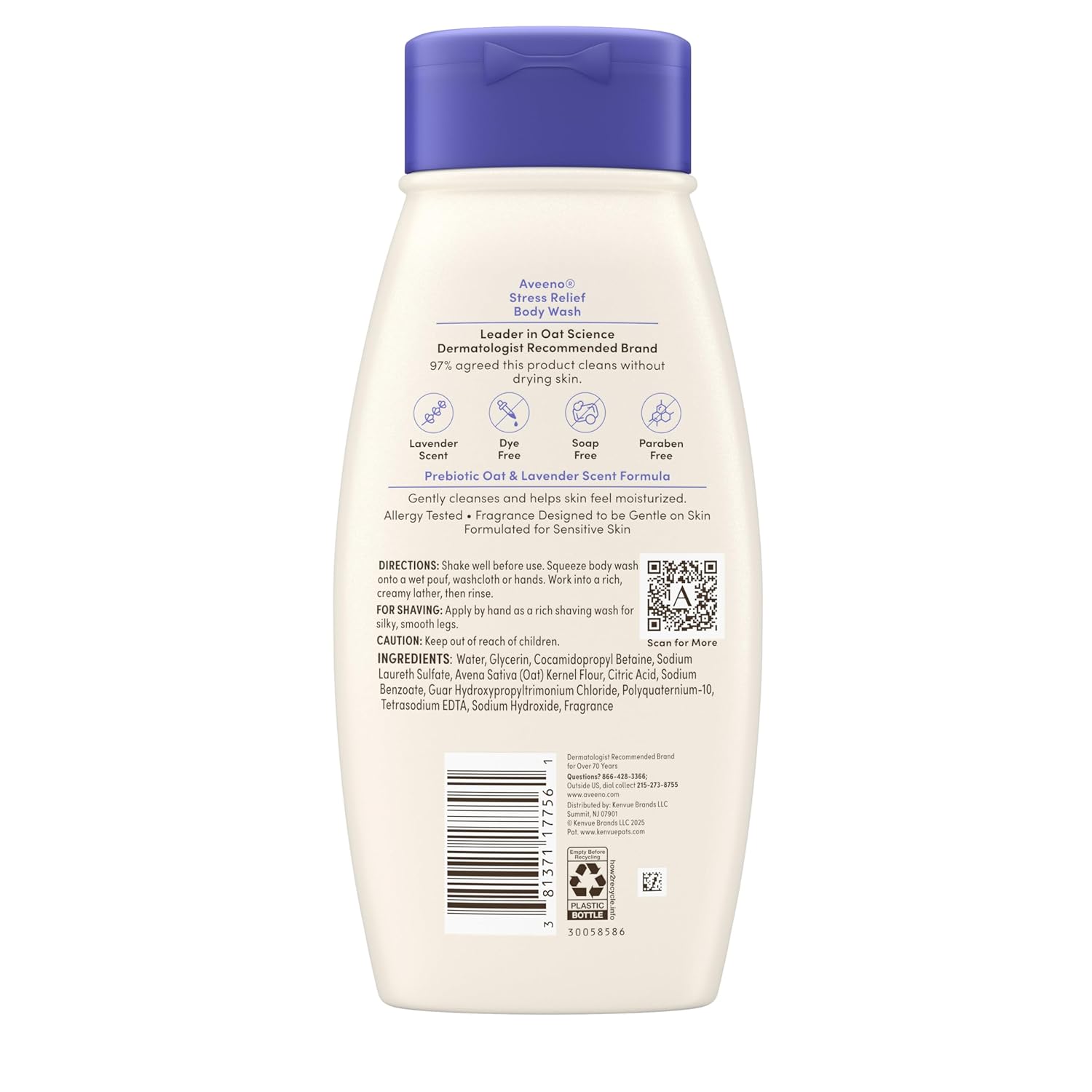 Aveeno Stress Relief Body Wash with Nourishing Oat & Lavender Scent for Sensitive Skin, Gently Cleanses & Helps You Feel Calm & Relaxed in the Shower, Soap-Free, 18 fl. oz - Image 5
