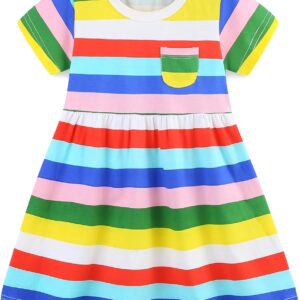 Toddler Girl Summer Dress Little Girls Cotton Short Sleeve Dresses Casual Midi Sundress for Kids 2-7 Years