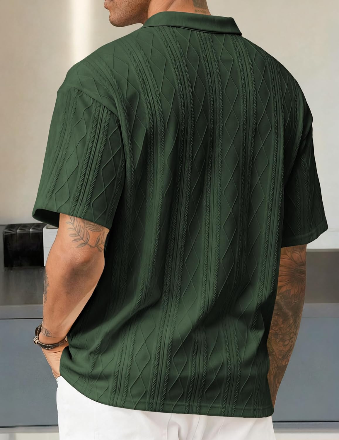 JMIERR Mens Polo Shirt Textured Knit Button Casual Short Sleeve Summer Vacation Beach Stretchy Golf Shirts - Image 2