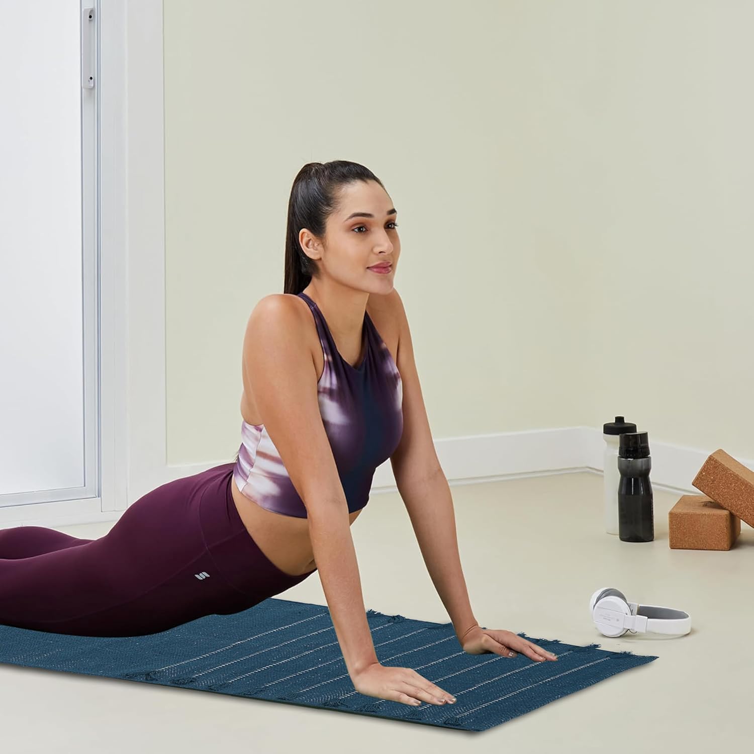 Indian Handmade 100% Organic Cotton Yoga Mat, Hand Woven Rug, Yoga Mat For Everyday Fitness at Home Comfortable Foldable Long Mat - Image 2