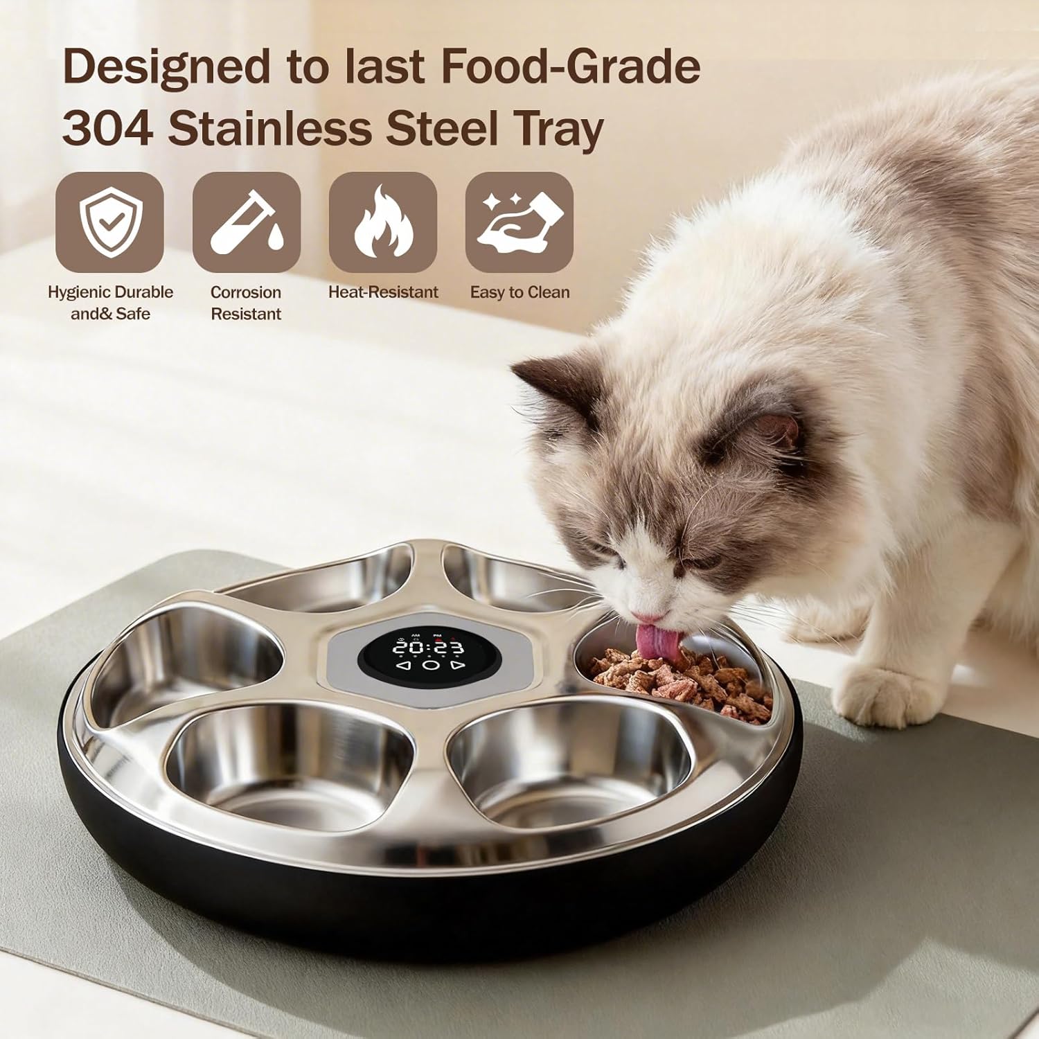 Automatic Wet Food Cat Feeder, Auto Refrigerated Wet Foods Feeder for Cats Dogs 6 Meal Timed Fresh Foods Dispenser with 2 Ice Packs Automatic Cat Dog Food Stainless Steel Bowl for Kitty Puppy Cat Dog - Image 8
