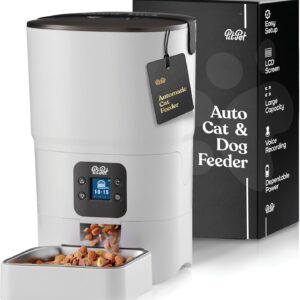 Smart Automatic Cat Feeder – 6-L Reliable Automatic Cat Food Dispenser with Display LCD Screen for Easy Set Up – (White)