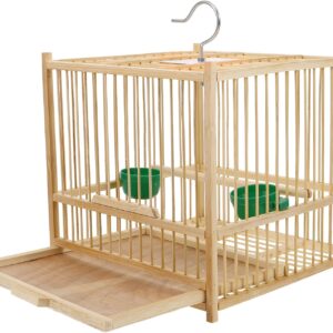 Kisangel Bamboo Bird Cage Small Parrot Cage with Hanging Hook Indoor Outdoor Bird Keeping 9.84X7.87X9.84 Inches for Budgies Lovebirds Cockatiels