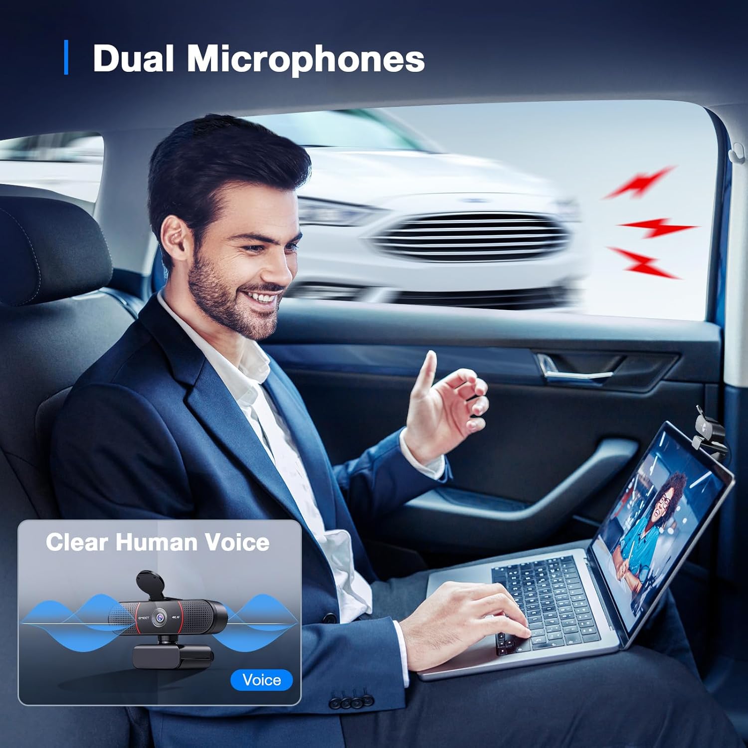 EMEET C960 4K Webcam for PC, 4K UHD CMOS Sensor, PDAF Auto Focus, Dual Omnidirectional Mics, Auto Light Correction, 73° FOV, Plug&Play Webcam w/Privacy Cover, Works w/Zoom/Teams/Skype/Google Meet - Image 4