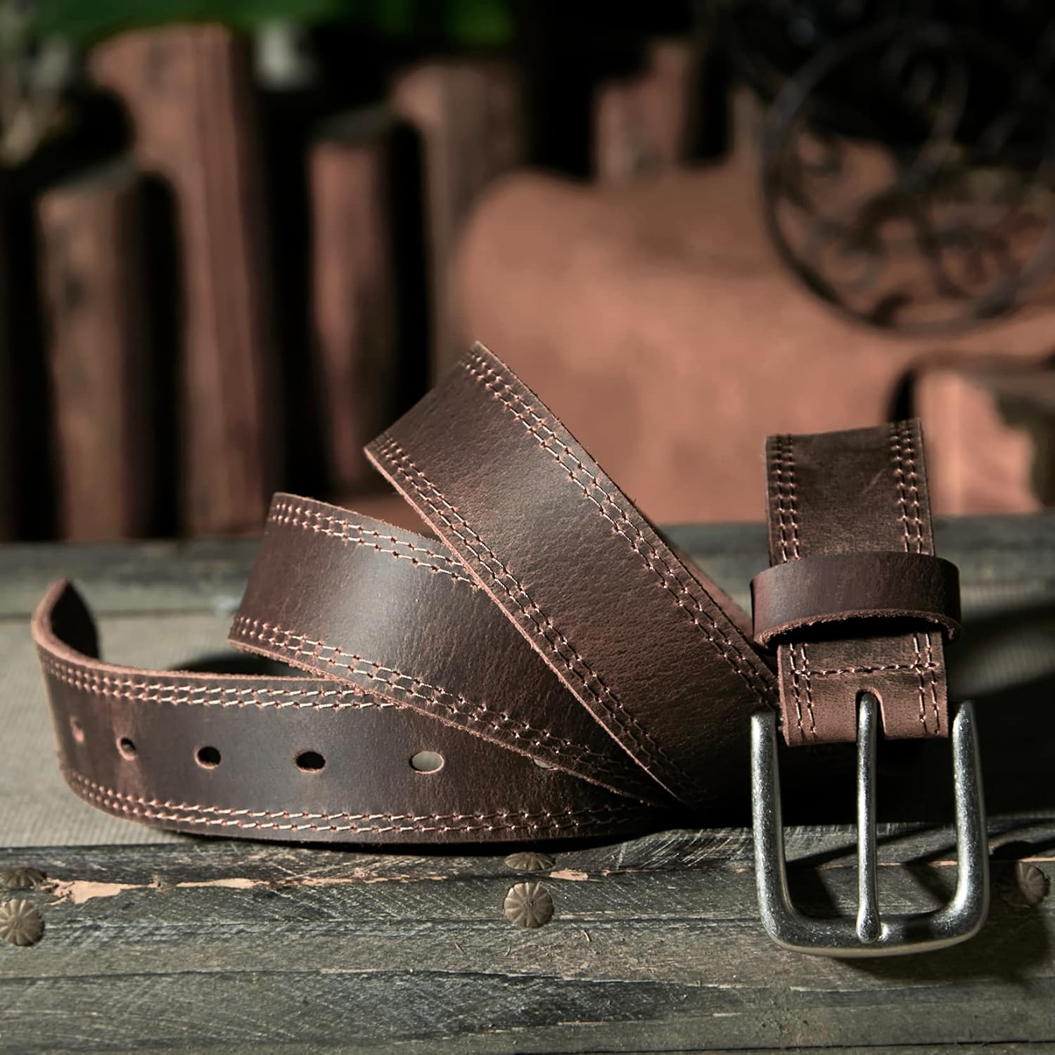 VATAN Men's Full Grain Leather Casual Every Day Jeans Belts, Handmade Men Leather Belt with Gift Box - Image 3
