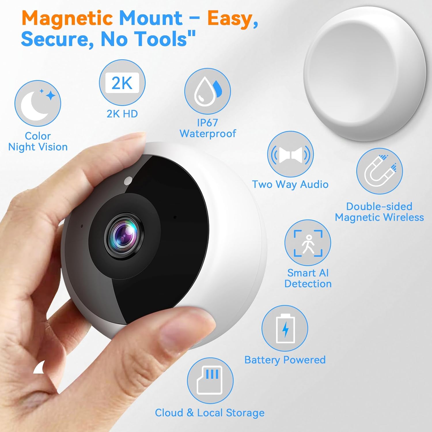Thybro Magnetic Security Camera Wireless - 4Pack AI Motion Detection, 2K HD Video, Battery Powered, Ease of Setup, 2-Way Audio,IR Color Night Vision, Waterproof, Outdoor & Indoor Surveillance - Image 2