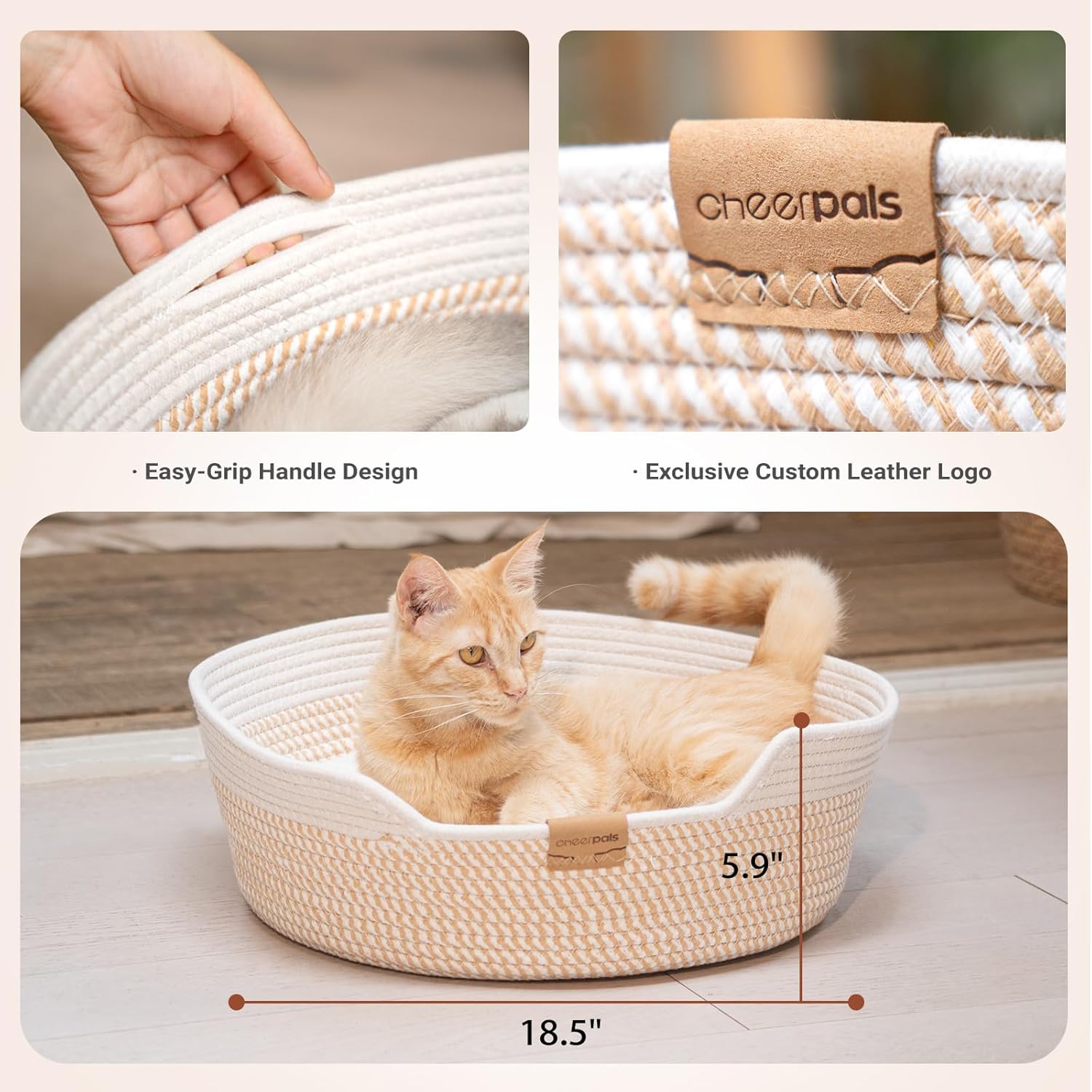 CHEERHOME PETS Cat Bed Basket with Cushion, Cotton Rope Woven Pet Bed for Indoor Cats Couch, Stimulicat Cat Bed Handwoven Breathable, All Season Universal (White) - Image 5
