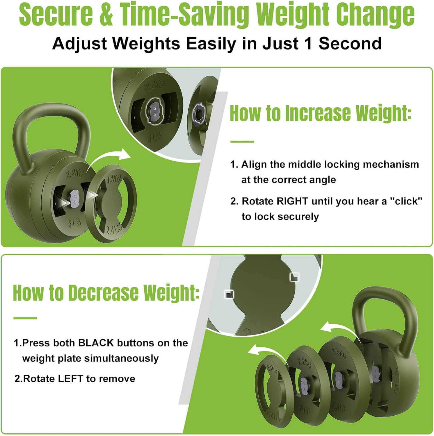 Hezeyferg 2-in-1 Adjustable Kettlebell, 15-45 LB Kettlebells Weight Set with Wide Grip, 4.8-30 LB Dumbbell Weights for Home Gym Strength Training - Image 4