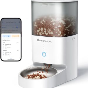 Homerunpet Automatic Cat Feeder – 4L Timed Pet Feeder, No Jam Freeze Dried Safe, WiFi & Bluetooth App Control, 30-Day Freshness for Cats and Small Dogs (Stainless Steel Bowl)