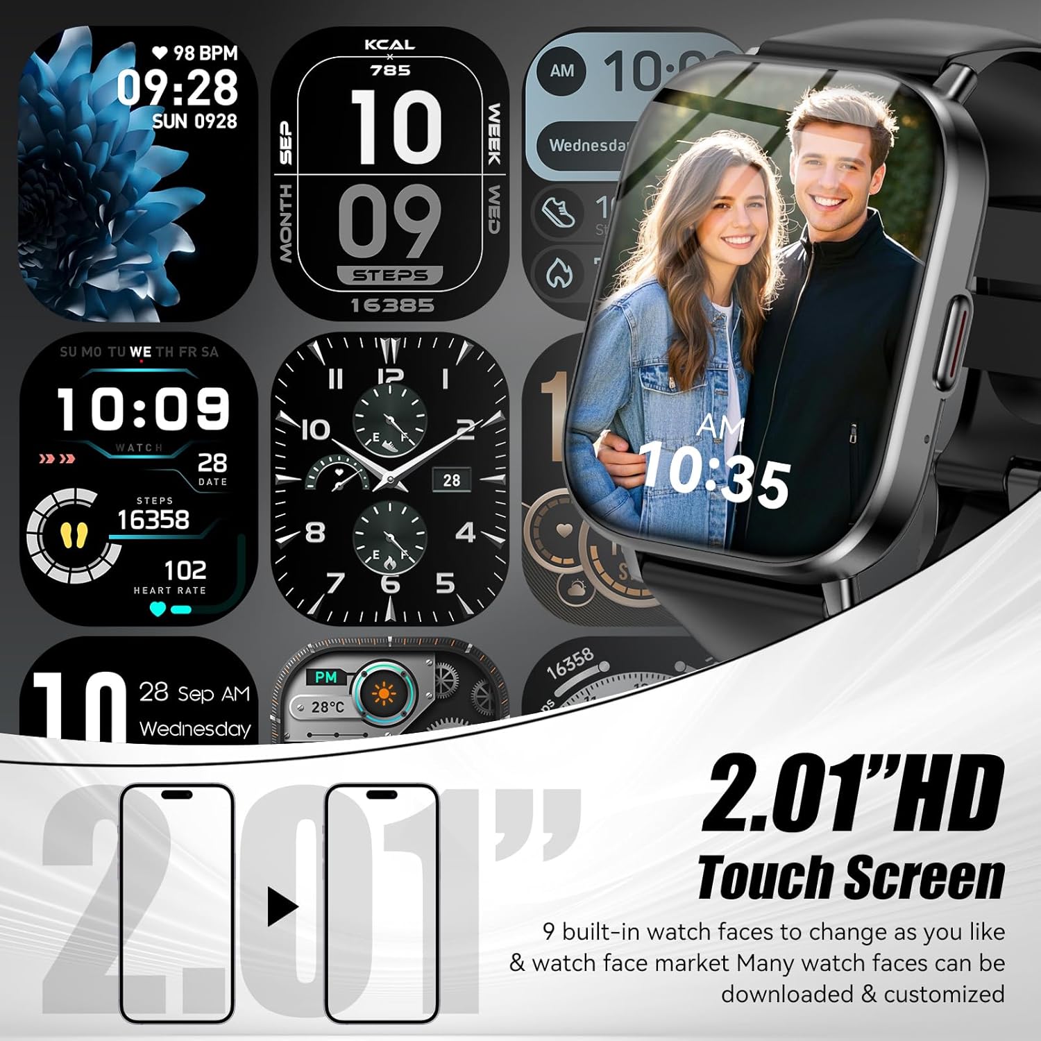 Smart Watch with 2.01" HD Touchscreen, Bluetooth Calling, 120+ Sports Modes, 24/7 Heart Rate & Sleep Monitoring, IP67 Waterproof Fitness Tracker, Compatible with iOS and Android (Black) - Image 2