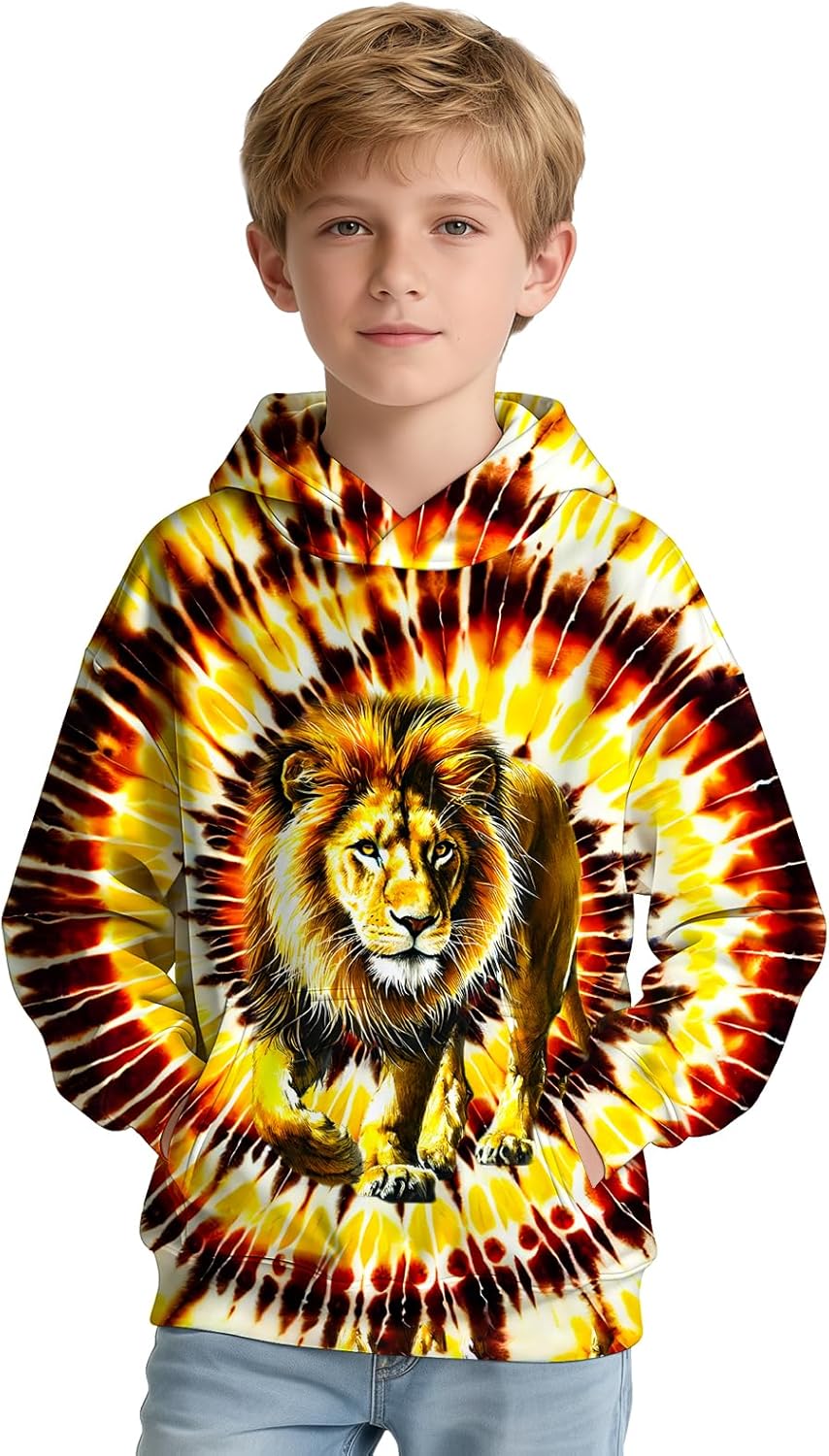 Kids Tie Dye Hoodie Sweatshirt Hooded Kangaroo Pocket Pullover Hoodies for Boys Girls - Image 2