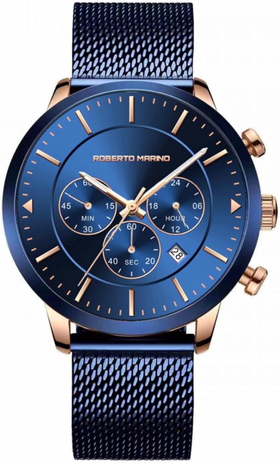 RM3435 Men’s Luxury Wrist Watch – Blue Stainless Steel Japanese Quartz, 3 ATM Water Resistant – Elegant Dress Watches for Men, Vintage Design, Ideal as a Reloj para Hombres