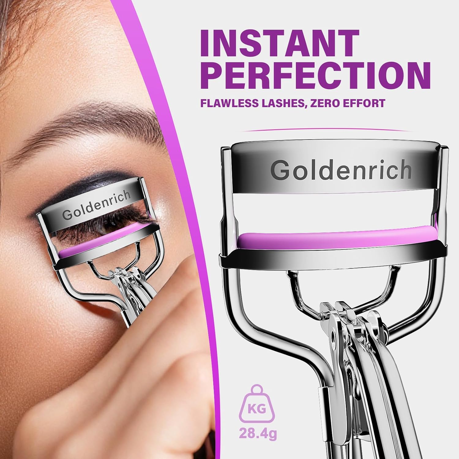 Eye Lash Curler with 6 Boxed Replacement Pads, Goldenrich Eyelash Curlers Painless Perfect Curl, Nice and Easy to Identify, Valentine's Day for Her, Teenagers, Beauty Enthusiasts-Silver Purple Pink - Image 3