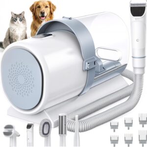 NEWBULIG 5-in-1 Pet Grooming Vacuum Kit, 2.5L Dust Cup, 3 Suction Modes and 5 Groomer Tools, Dog Clippers with Cordless Low Noise for Cats, Dogs Other Animals Hair Trimmer