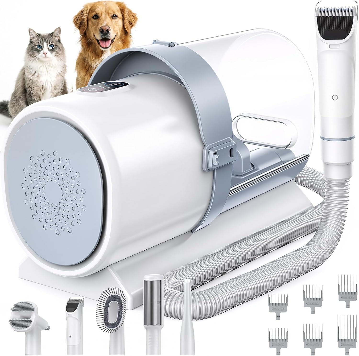 NEWBULIG 5-in-1 Pet Grooming Vacuum Kit, 2.5L Dust Cup, 3 Suction Modes and 5 Groomer Tools, Dog Clippers with Cordless Low Noise for Cats, Dogs Other Animals Hair Trimmer