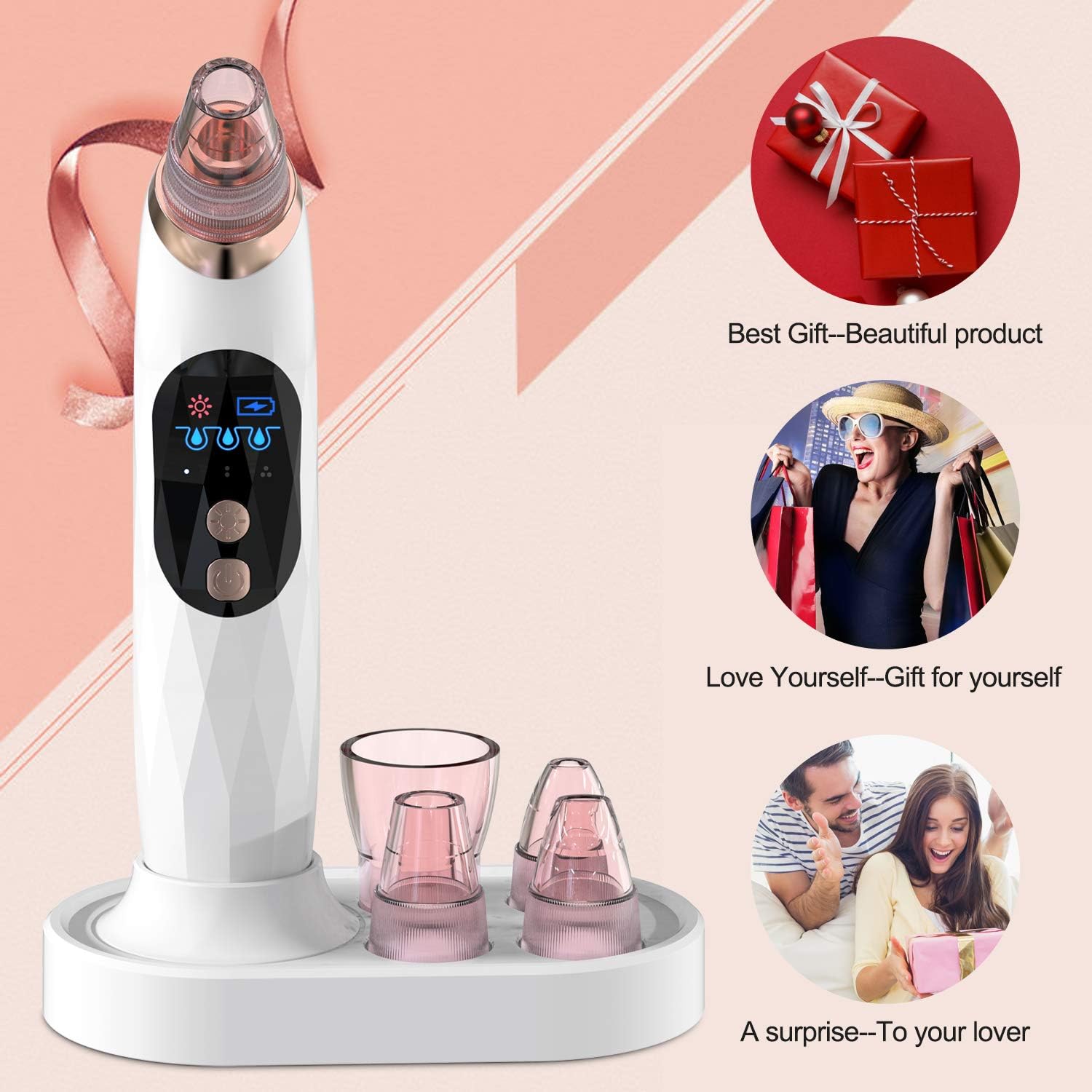 Blackhead Remover Pore Vacuum with Hot Compress-2026 Upgraded Electric Face Cleaner Pore Extractor Pimple Extractor Acne White Heads Removal Tool with 5 Suction Head LCD Screen and Base - Image 7