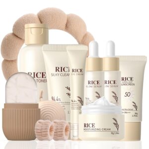 Rice Skincare Set for Teen Girl Gifts Birthday – Skin Care for Teens 10-12 – Hydrating Skin Care Routine Kit for Women – Gifts Birthday Facial Kit for Women – Skin Care Set with Cleanser,Serum