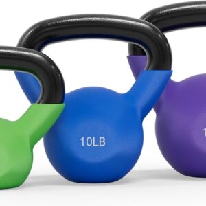 Mikolo Neoprene Coated Cast Iron Kettlebells 5-30LB Set, Solid Weight Set with Wide Grip Handle and Flat Bottom, Ideal for Full Body Strength Training at Home Gym
