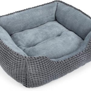 MIXJOY Dog Bed for Large Medium Small Dogs, Rectangle Washable Sleeping Puppy Bed, Soft Calming Cat Beds for Indoor Cats, Orthopedic Pet Sofa Bed, Anti-Slip Bottom with Multiple Size (20”, Grey)