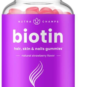 NutraChamps Biotin Gummies 10000mcg [High Potency] for Healthy Hair, Skin & Nails Vitamins for Women, Men & Kids – 5000mcg in Each Hair Vitamins Gummy – Vegan, Non-GMO, Hair Health Supplement