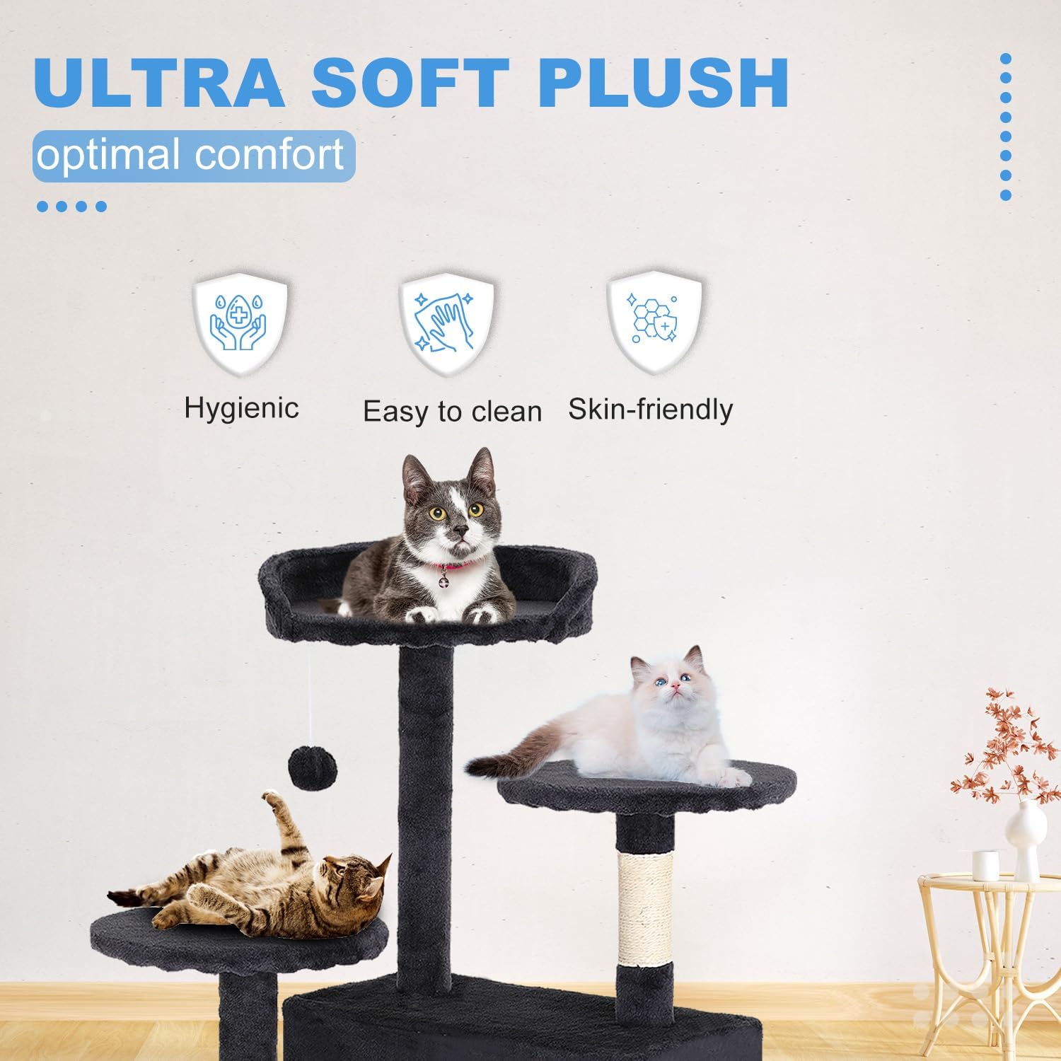 FDW | 54" Cat Tree Tower | Dark Gray | Multi-Level Indoor Activity Center with Sisal Scratching Posts, Condos, Plush Perches, Hanging Cat Toys | Sturdy, Easy to Assemble | for Kittens & Adult Cats - Image 5