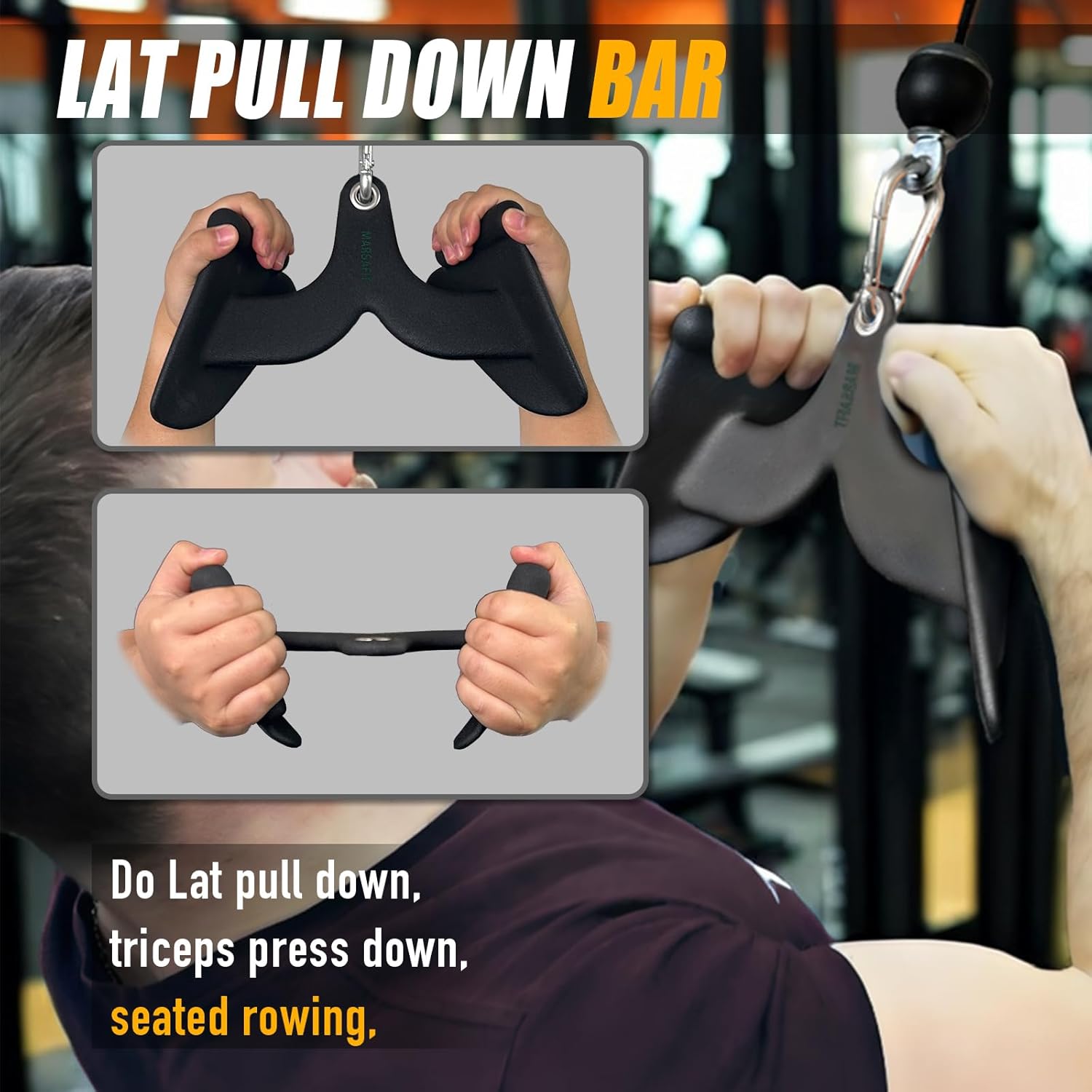 MARSAFIT Home Gym Fitness Rowing T-bar V-bar Pulley Cable Machine Attachment, Bicep Curl Tricep LAT pulldown Bar Back Strength Training Handle Grips LAT Pull Down Bar for Seat Row Workout - Image 5