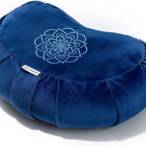 Hihealer Premium Crescent Meditation Cushion, Ergonomic Buckwheat Hull Floor Pillow for Adults, Comfortable Yoga Bolster for Meditation & Floor Sitting (Blue)