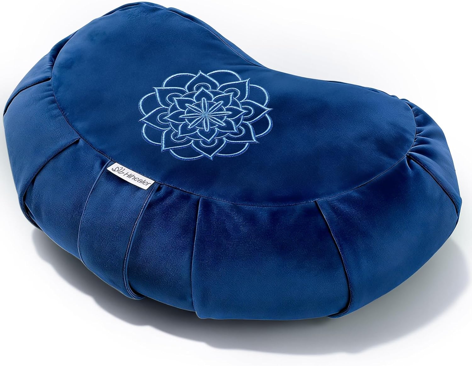 Hihealer Premium Crescent Meditation Cushion, Ergonomic Buckwheat Hull Floor Pillow for Adults, Comfortable Yoga Bolster for Meditation & Floor Sitting (Blue)