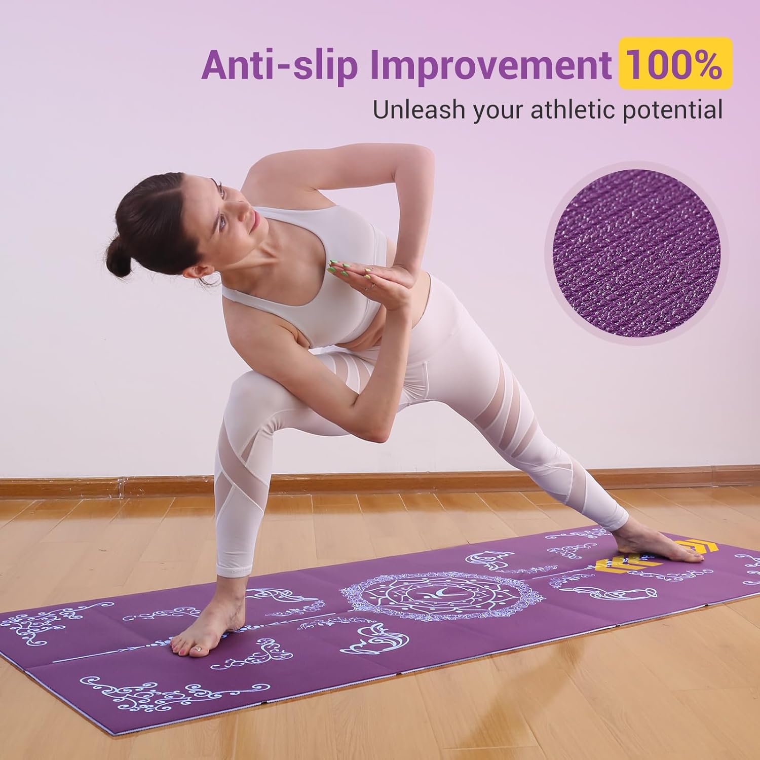 Avoalre Folding Yoga Mat, 72"x 32"x 0.24" Extra Wide Non-Slip Exercise Fitness Yoga Mats, Eco-Friendly High Density 6mm Thick Print Pilates Mat with Carrying Bag for Women Men Home Workout - Image 3