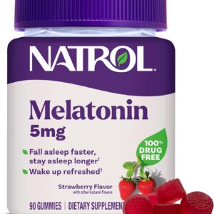 Natrol Melatonin Gummies, Sleep Support, 90 Strawberry-Flavored Adult Melatonin Gummies, 5 mg Sleep Aids for Adults