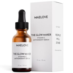 MAELOVE Glow Maker Vitamin C Serum with Vitamin E, Ferulic Acid & Hyaluronic Acid, Award-Winning Brightening and Hydrating Facial Serum, Unscented, 1.0 fl oz