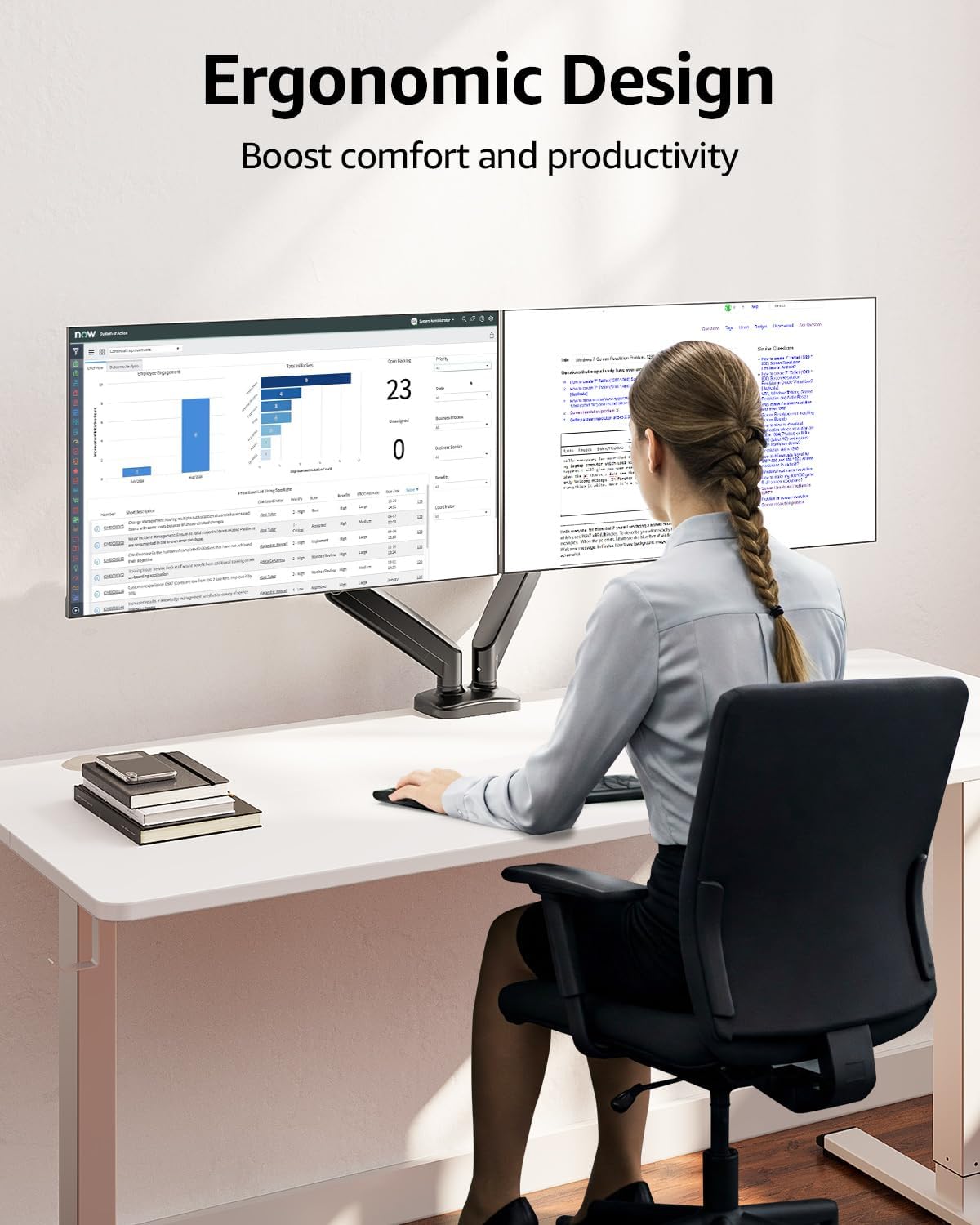 MOUNTUP Dual Monitor Stand for Desk, Monitor Arms for 2 Monitors 32 27 24 22 Inches, Height Adjustable Double Monitor Mount, VESA Mount with C-Clamp & Grommet Base, Holds 4.4-17.6lbs - Image 8