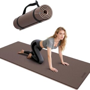 Yoga Mat Thick（8mm）Exercise Mat Non Slip Anti-tear,Pilates Mat for Men and Women,Workout Mats for Home,Barefoot Workouts and Floor Exercise,with Carrier Strap(71″x 24″ ) (Light coffee + apricot)