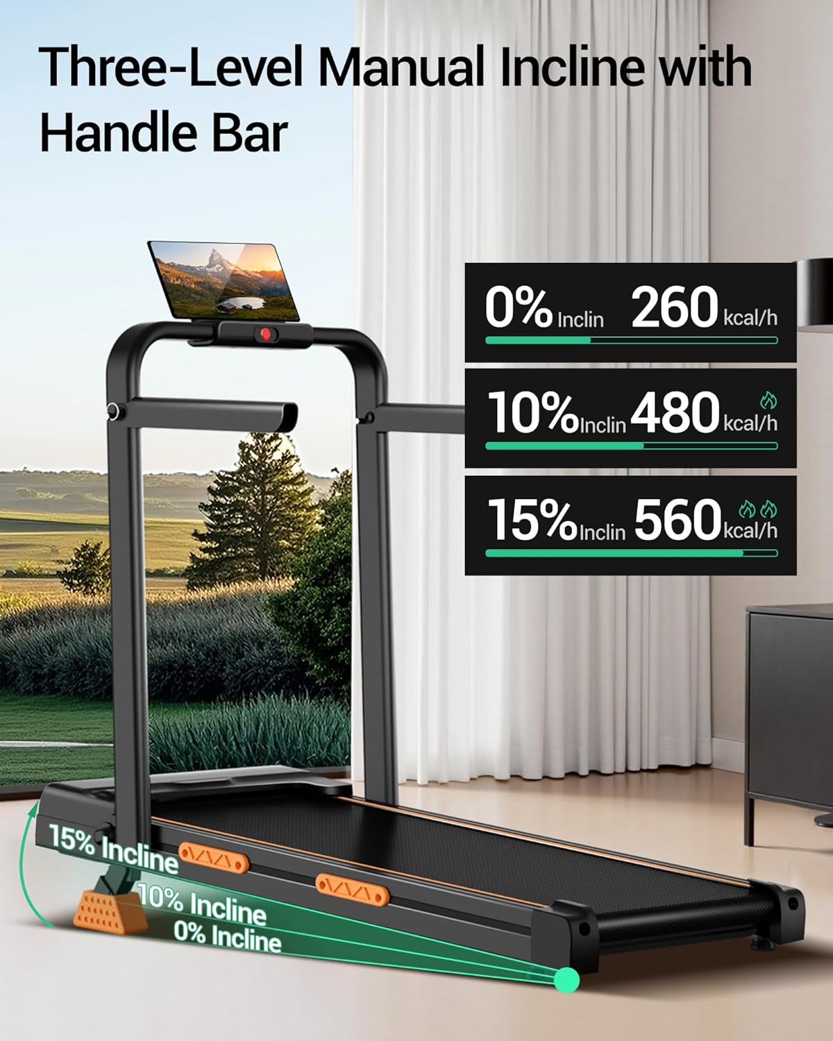4-in-1 Walking Pad Treadmill with 15% Incline, Quiet Under Desk Treadmills for Home & Office, Compact Foldable Treadmill with Handles and 2.5HP Brushless, 330 LBS Capacity - Image 2