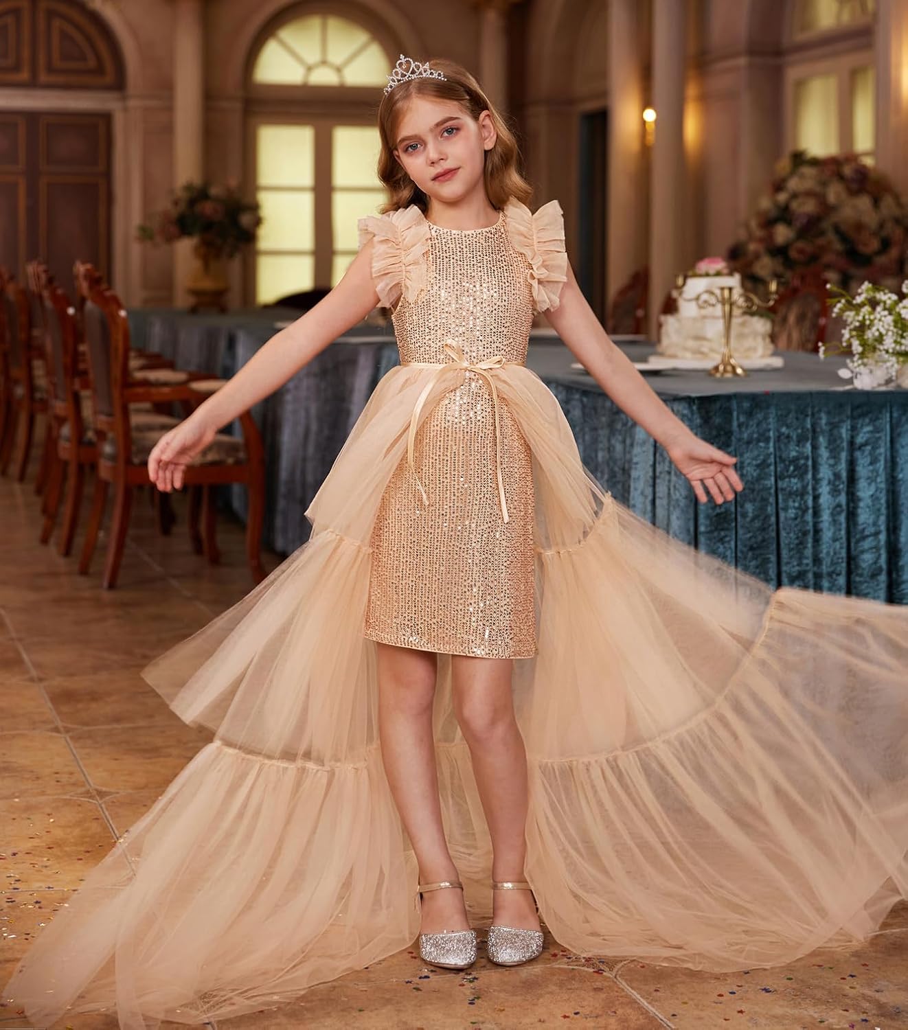 GRACE KARIN Girls Dresses Sequin Party Formal Pageant Dress Tween Girl Birthday Tulle Prom Princess Maxi Dress Size 5-14 - Image 3