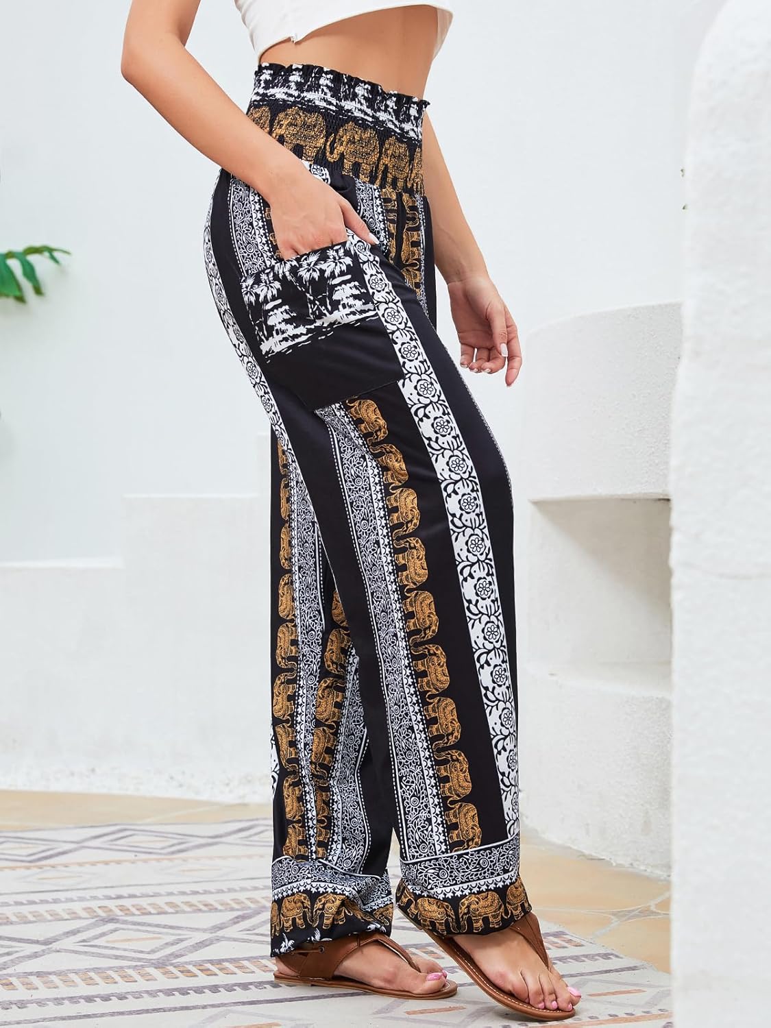 QIANXIZHAN Women's Harem Pants, High Waist Yoga Boho Trousers with Pockets - Image 6