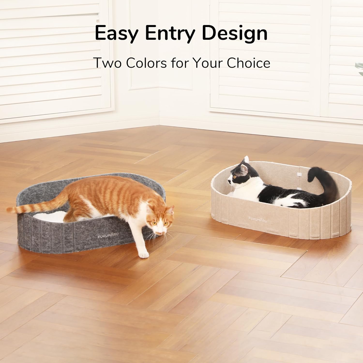 FUKUMARU Cat Beds for Indoor Cats, 24 Inch Large Cat Couch Bed with Cozy Faux Rabbit Fur Cushion, Felt Cats House Sofa in Oval Shape, Camel - Image 8